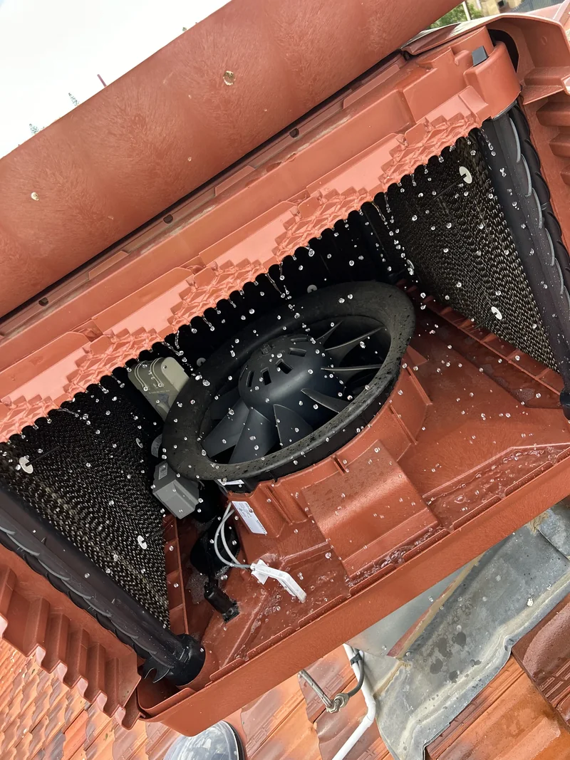 Fan and cooling media inside CODES evaporative cooling equipment